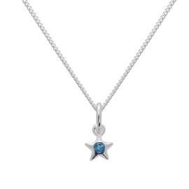 Sterling Silver & Aquamarine CZ Crystal March Birthstone Star Pendant on 24 Inches Chain
