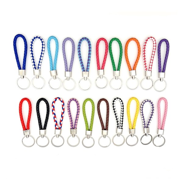 JZK 20 x Braided Leather Keychain, Faux Leather Key Holder