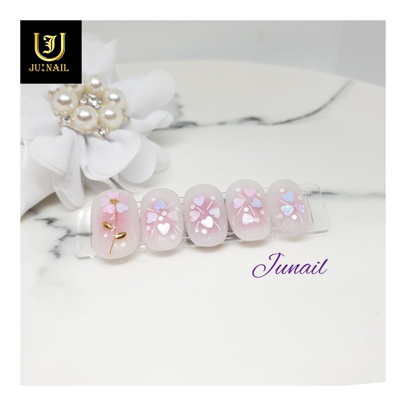 Flower Cheek Handmade Nail Tips - Long Round Square /