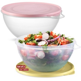 SIGNORA WARE Large Food Storage Containers with Lids Set of 2 – Durable Food Containers with Lids Airtight – Food Grade Non-BPA Plastic Salad Bowl with Lid Leftover Containers – Nestable Design