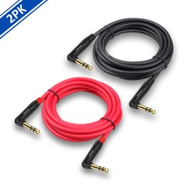 DREMAKE Right Angle TRS 6.35mm Stereo Audio Cable 6FT, 2 Pack 6.35mm Balanced Guitar Amp Cord, TRS 1/4 Inch Male to Male Interconnect Cord for Mixer, Speaker, Equalizer Quarter Inch Right Angle Plug