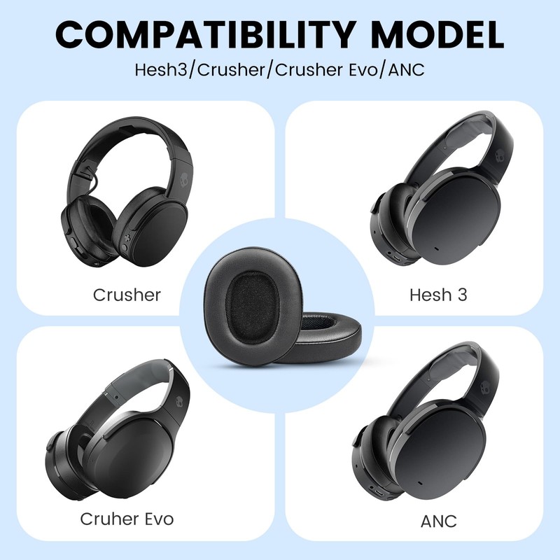 Replacement Headphone Ear Cushions compatible with Skullcandy Crusher Wireless/Evo/ANC, Hesh3