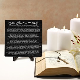 Bible Verse Sign, Christian Sign, Table Art Signs, Wooden Sign Desk Decor, Positive Home Décor, Motivational Scripture Gift, Wood Sign Plaque Gift for Women&Men,5.9x5.9inch(Psalm 91)