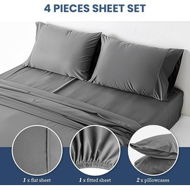 Simple Deluxe Queen Size 4 Piece Sheet, Lightweight Super Soft Easy Care Microfiber - Comfy Breathable, Cooling Bedding Sheets with Deep Pocket, Shrinkage and Fade Resistant, Hotel Luxury, Grey
