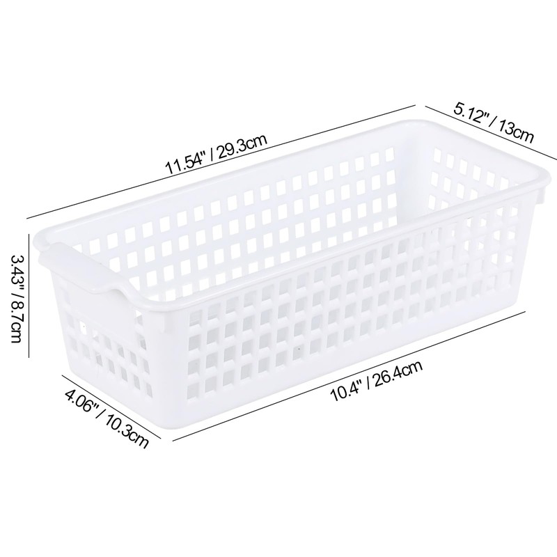 Jandson 6-Pack Plastic Slim Storag Basket, Small Organizer Bins, White