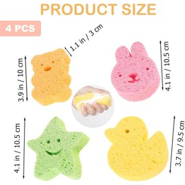4 Pcs Baby Bath Sponges, Cute Baby Sponges for Bath Newborn Kids, Animal Shapes Natural Kids Bath Sponges for Infants, Gentle on Newborn and Toddler Skin(4 Colours)