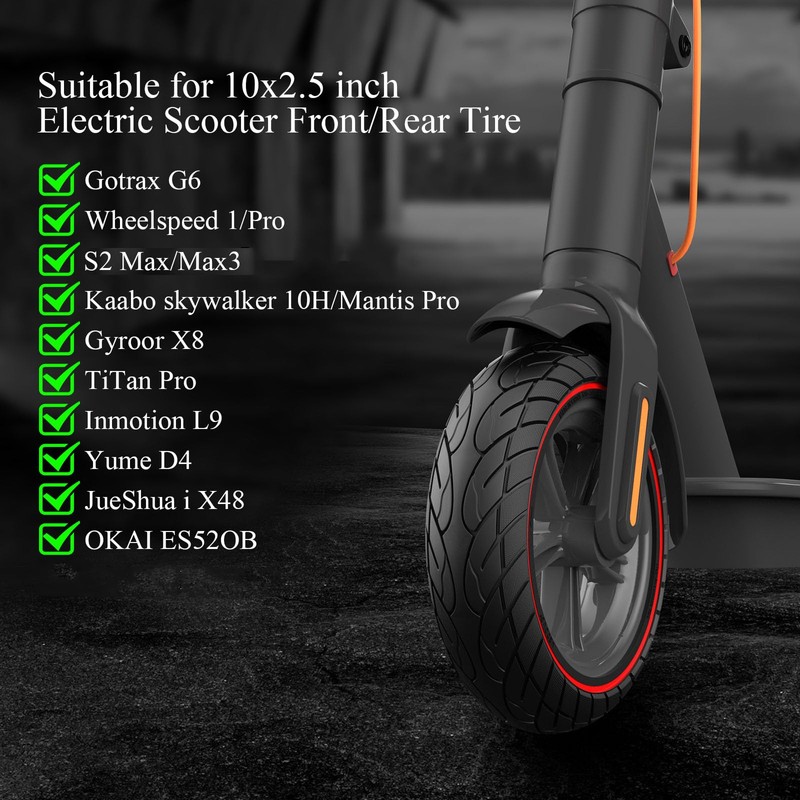 Cooryda 60/70-6.5 Scooter Tire, 10x2.50 Solid Scooter Tire 10 inch