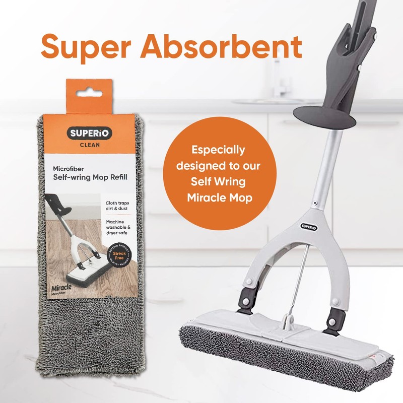Superio Miracle Microfiber Mop for Hardwood Floors, Tile, Laminate, Walls-self