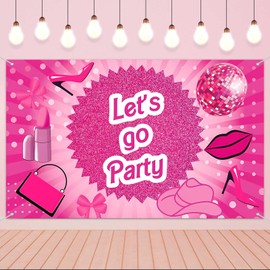 Hot Pink Let's Go Party Banner,Pink Photo Booth Props,Princess Birthday Backdrop,Pink Background Backdrop Bachelorette Party Decorations for Pink Themed Party Supplies(6x3.6ft)