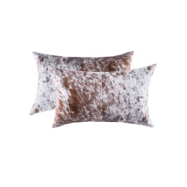 Homeroots 12" X 20" X 5" Salt And Pepper White And Brown Cowhide  Pillow 2 Pack