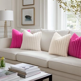 MIULEE 1 Piece Faux Fur Lumbar Decorative Throw Pillow Covers 14x36 Inch, Retro Vintage Boho Home Decor Soft Plush Couch Pillows Cozy Fluffy Cushion Covers for Sofa Bed Hot Pink