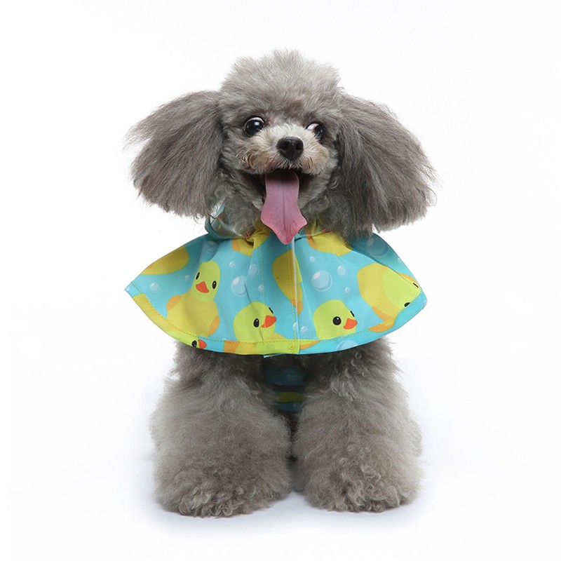 Pet Rain Jacket Duckling Pattern Waterproof Reflective Adjustable 4 Legs