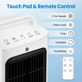 ecoCalm Portable Air Conditioners, Evaporative Air Cooler with 1.7L Water Tank, Adjustable Cooling Fan with Humidifier & 7H Timer For Car Home, Office, Desk, Outdoor