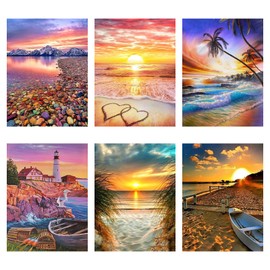 ZOBGOWE 6 Pack Diamond Painting Kits for Adults, Sunset Beach Diamond Art Kits for Beginners DIY Home Decoration and Gift, 30x40cm