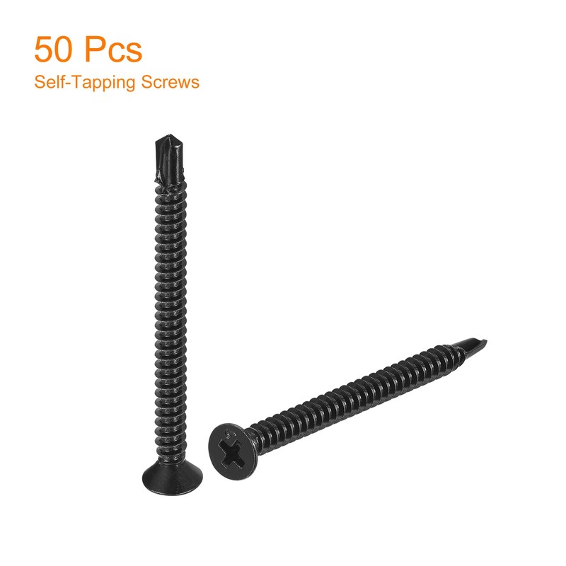 sourcing map ST4.8x70mm Sheet Metal Screws, 50pcs Black Oxide Zinc