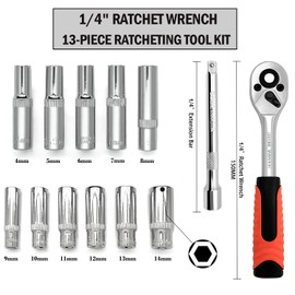 JinPhon 1/4 Inch Professional Ratchet Set, Socket Spanner Set 1/4, Small Ratchet with 24 Teeth Precision Mechanics & Cr-V Bits, Complete Set with Quick Release, Extension, Organiser, Ratchet Wrench Set XL