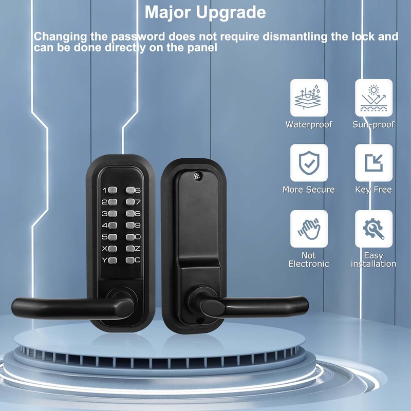 Outdoor Keyless Lock with Adjustable Deadlatch 2-3/8'' and 2-3/4'',Mechanical Combination