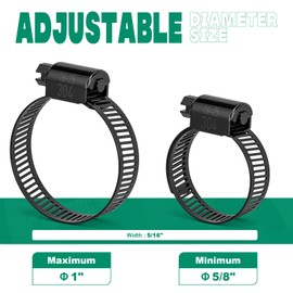 OURU 30PCS 5/8"–1" Black Hose Clamp,Adjustable 16-25mm Small Hose Clamps Stainless Steel,Metal Worm Gear Hose Clamps for Automotive,Plumbing,Intercooler,Pipe,Fuel Line Radiator Clamps