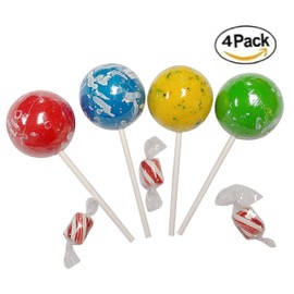 HUGE Jawbreakers On A Stick- Assorted Colors 2.25 Inch - 4 COUNT Rock Hard Candy Rainbow Candy