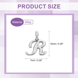sourcing map 100Pcs A-Z Alphabet Charm, Metal Alphabet R Letter Charm Initial Charm Pendant Bead for Necklaces Bracelets Jewelry Making Crafts, Silver