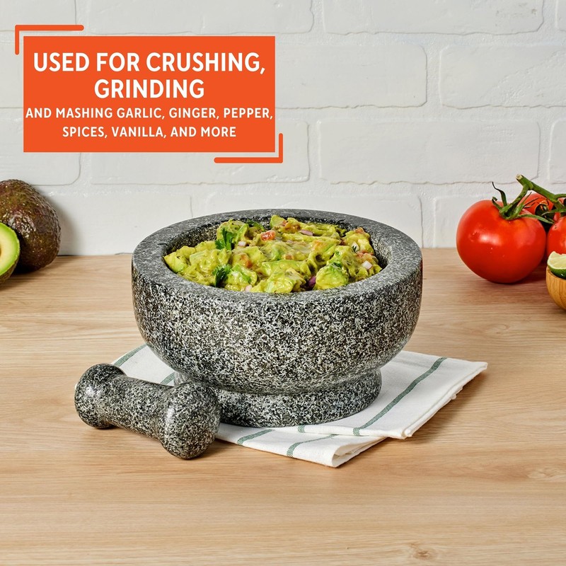 IMUSA 8.5" Traditional Heavy Duty Polished Granite Molcajete for Fresh