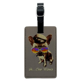 Ah Che Wawa Chihuahua Dog Vintage Retro Rectangle Leather Luggage Card ID Tag