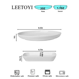 LEETOYI Ceramic Dishes and Plates, 4-Piece Dinnerware Set, Dinner Plates and Dipping dishes for Dessert, Salad, Pasta and Dip, Microwave & Dishwasher Safe, White