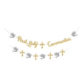 First Holy Communion,Confirmation Decorations for Boys,Christening Decorations Bunting Banner,Blue Baptism Decorations