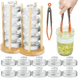 Artcome 10-Pack Glass Fermentation Weights with Easy Grip Handle and Unique Texture Design for Large Wide Mouth Mason Jars - Pickle Pebbles with Glass Weights Organizer - Space Saving Compact Design