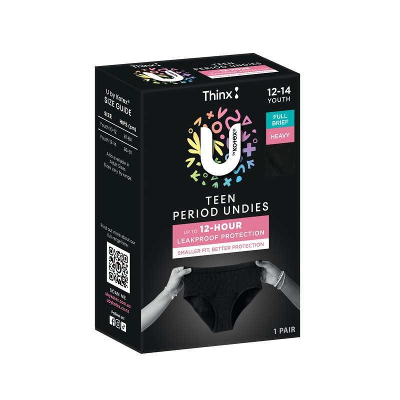U By Kotex Thinx Period Undies Teen Heavy Black Size