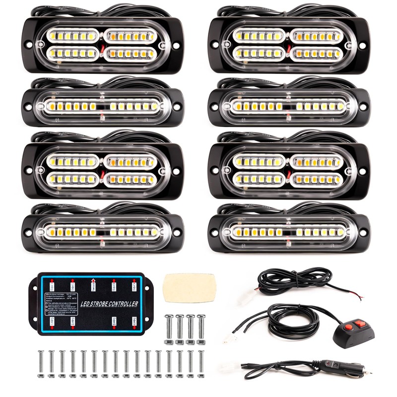 BooYu 8-pcs Sync Feature LED Emergency Strobe Lights Ultra Slim
