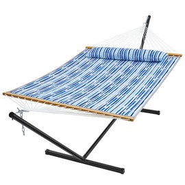 SUPERJARE Hammock with Stand, 2 Person Quilted Outdoor Hammock, Detachable Pillow & Bamboo Spreaders, Portable Hammock with Carrying Bag, Heavy Duty Stand, Perfect for Outside, Patio, Dark Cyan