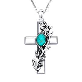 DOLIOX Genuine Turquoise Cross Pendant Necklace, Sterling Silver Native American Boho Vintage Necklace Western Jewelry Birthdays Gift for Women