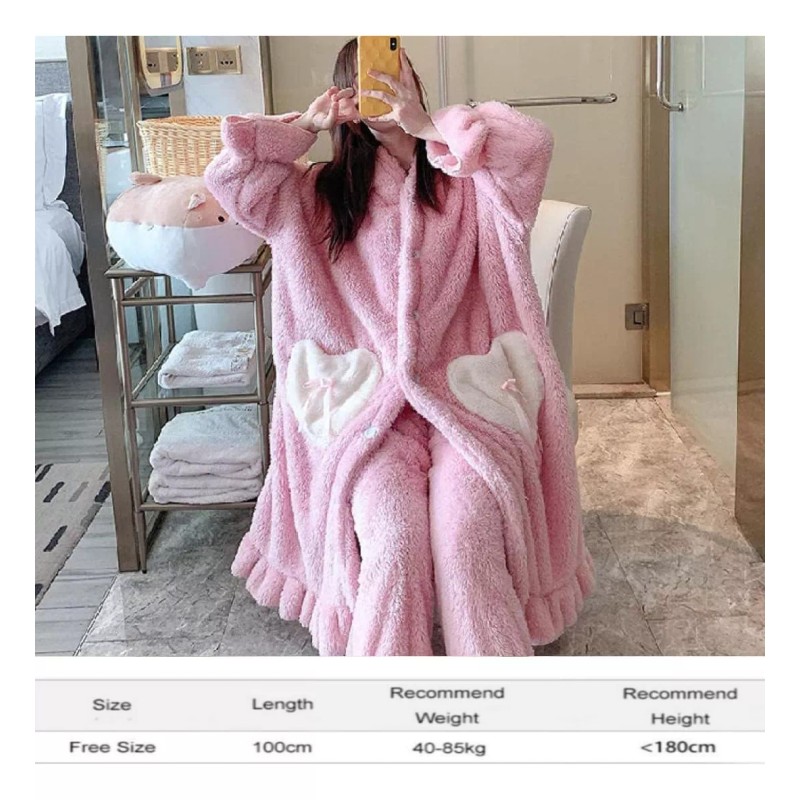 KH Pijama Bata Orejas Conejito Rosa Dama Para Frio Suave