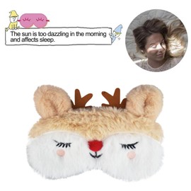 Viojrlly Cute 3D Christmas Reindeer Sleeping Mask, Eye Mask for Sleeping, Cute Plush Eye Mask, Sleeping Masks, Breathable Soft Fluffy Cartoon Eye Mask, for Party, Travel (Beige)