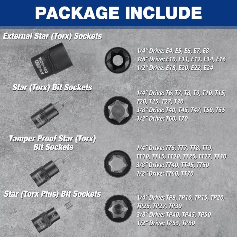 WORKPRO 60-piece Master Torx Bit Socket&Externa