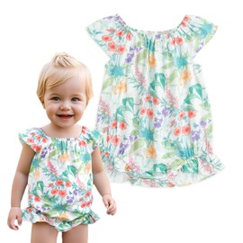 Simplee kids Baby Girls Summer Romper Onesie Outfits, Toddle Infant Newborn Floral Ruffled Sleeveless Bubble Bodysuit Spring Baby Girl Clothes 18 Months