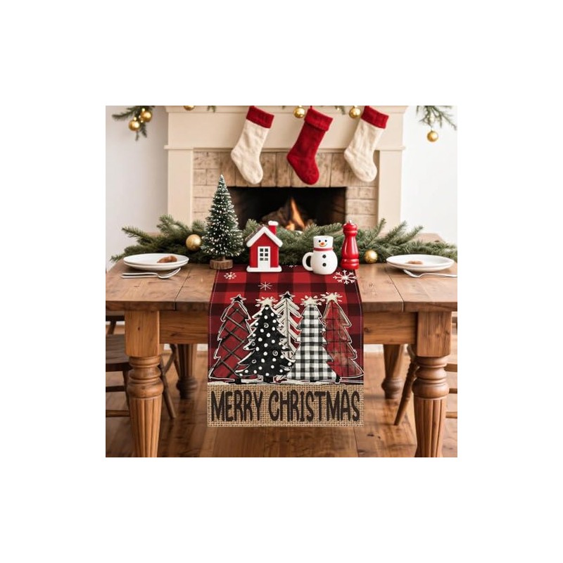 Camino de Mesa Navidad Estampado, Camino de Mesa Invierno Diseño
