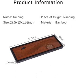 JIKUGO Bamboo Tea Tray Home Office Japanese Tea Set Tea Serving Tray 27.5x13x1.26in Vintage Chinese Kungfu Tea Tray Gongfu Water Storage Table Large