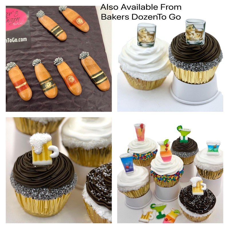 Cigars Cocktail Themed Cupcake Toppers