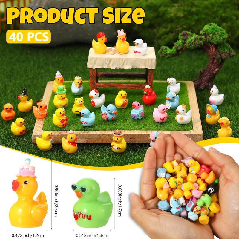 GSrenyu 40 Pcs Mini Ducks 40 Styles Tiny Resin Ducks
