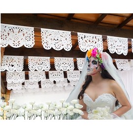 White Papel Picado Banner Dia de Los Muertos decorations, Dia de los muertos papel picado 5 Pack|Tissue Paper|60 ft total