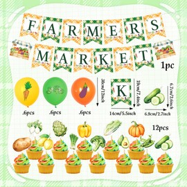 Farmers Market Banner Garland Locally Grown Baby Shower Decor for Kids Vegetable Fruit Birthday Party Farmer's Market Produce Stand Party Decorations
