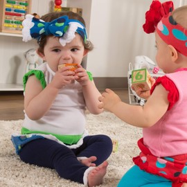 Izzy and Owie Bow Headband, Blue Polka Dot Ruffled, 0-24 Months