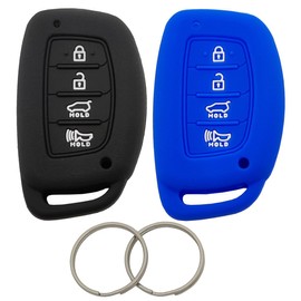 Horande Silicone Protector Key Fob Cover Case fit for Hyundai Sonata Tucson Elantra Keyless Entry Key Fob (NOT Fit Flip Key) (Black+Blue)