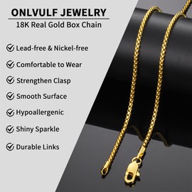 ONLVULF 18K Plated Gold Chain Necklace for Women, 2.0mm Gold Box Chain Necklace for Women, Thin & Dainty & Shiny Women's Chain Necklace 24 Inch