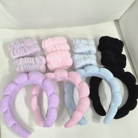 Fluffy Cloud Washing Headband Wristband Set (Choose from 4 Colors) 1 Black 2ea