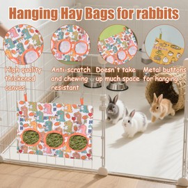 2 Pieces Small Animal Hay Bags 3 Hole Design Hanging Hay Rack for Rabbits, Guinea Pigs, Hamsters