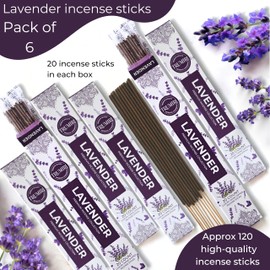 Lavender Incense Sticks - Incienso de Lavanda - Total 120 Insence-Sticks - 6 Packs of 20 Insense - Inciensos - Inscents - Natural Non Toxic Ingredients - Incents - Incence - Inscense - Insents