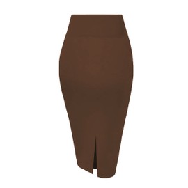 Girstunm Women's Casual Pencil Skirt Slim Short Skirt Business Style Short Skirt Summer High Waist Stretch Short Skirt with Slit, A-mocha